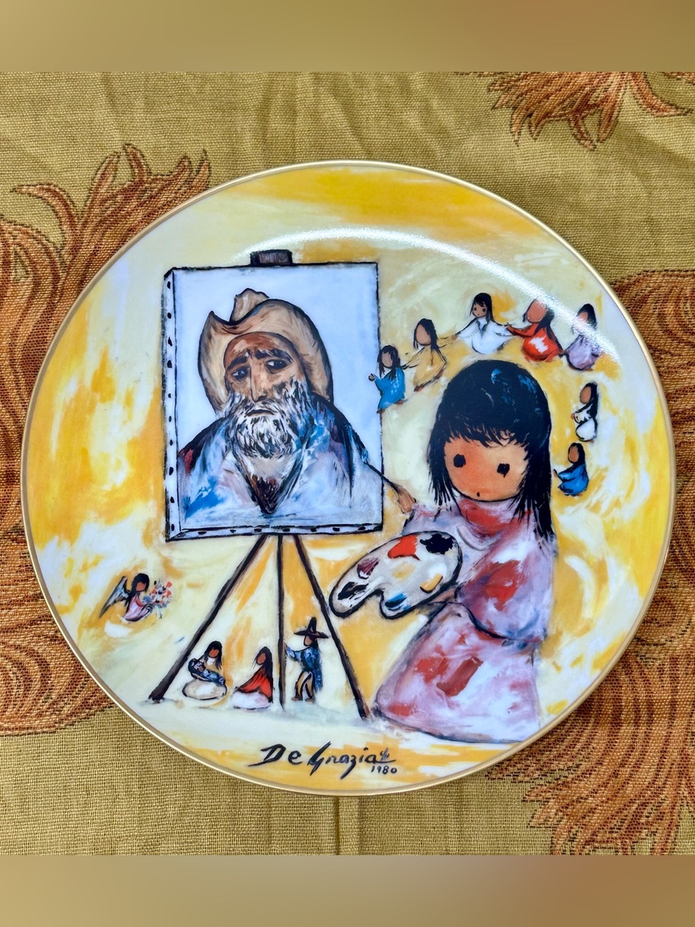 Ted DeGrazia Self-Portrait Plate Little Girl Paints DeGrazia Limited Edition